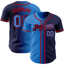 Load image into Gallery viewer, Custom Navy Electric Blue-Red Authentic Gradient Fashion Baseball Jersey