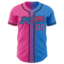 Load image into Gallery viewer, Custom Electric Blue Pink-Black Authentic Gradient Fashion Baseball Jersey