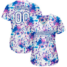Load image into Gallery viewer, Custom Graffiti Pattern White-Royal 3D Abstract Watercolor Authentic Baseball Jersey