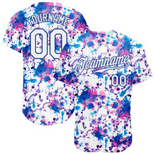 Load image into Gallery viewer, Custom Graffiti Pattern White-Royal 3D Abstract Watercolor Authentic Baseball Jersey
