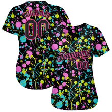 Load image into Gallery viewer, Custom Graffiti Pattern Black-Pink 3D Neon Splatter Authentic Baseball Jersey
