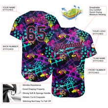 Load image into Gallery viewer, Custom Graffiti Pattern Black-Pink 3D Creative Hearts Stars Geometric Figures Authentic Baseball Jersey