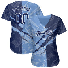 Load image into Gallery viewer, Custom Graffiti Pattern Navy-Light Blue 3D Scratch Authentic Baseball Jersey