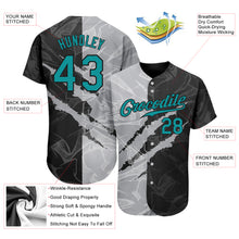 Load image into Gallery viewer, Custom Graffiti Pattern Teal Gray-Black 3D Scratch Authentic Baseball Jersey