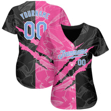 Load image into Gallery viewer, Custom Graffiti Pattern Light Blue Pink-Black 3D Scratch Authentic Baseball Jersey