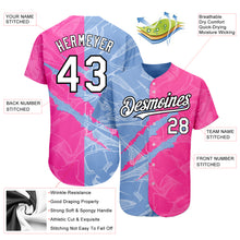 Load image into Gallery viewer, Custom Graffiti Pattern White Pink Light Blue-Black 3D Scratch Authentic Baseball Jersey