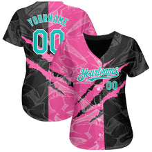 Load image into Gallery viewer, Custom Graffiti Pattern Aqua Black-Pink 3D Scratch Authentic Baseball Jersey