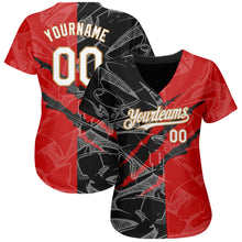 Load image into Gallery viewer, Custom Graffiti Pattern White Red Black-Old Gold 3D Scratch Authentic Baseball Jersey