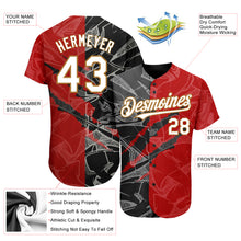 Load image into Gallery viewer, Custom Graffiti Pattern White Red Black-Old Gold 3D Scratch Authentic Baseball Jersey