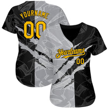 Load image into Gallery viewer, Custom Graffiti Pattern Gold Black-Gray 3D Scratch Authentic Baseball Jersey
