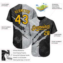 Load image into Gallery viewer, Custom Graffiti Pattern Gold Black-Gray 3D Scratch Authentic Baseball Jersey