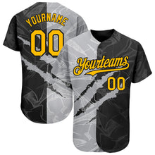 Load image into Gallery viewer, Custom Graffiti Pattern Gold Black-Gray 3D Scratch Authentic Baseball Jersey