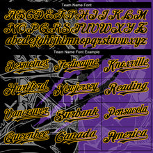 Load image into Gallery viewer, Custom Graffiti Pattern Black Purple-Gold 3D Scratch Authentic Baseball Jersey