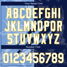 Load image into Gallery viewer, Custom Graffiti Pattern White Navy Light Blue-Yellow 3D Scratch Authentic Baseball Jersey