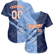 Load image into Gallery viewer, Custom Graffiti Pattern White Navy Light Blue-Orange 3D Scratch Authentic Baseball Jersey