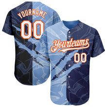 Load image into Gallery viewer, Custom Graffiti Pattern White Navy Light Blue-Orange 3D Scratch Authentic Baseball Jersey