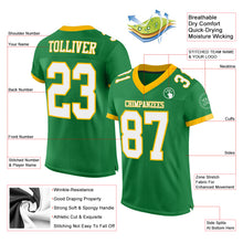 Load image into Gallery viewer, Custom Grass Green White-Gold Mesh Authentic Football Jersey