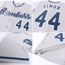 Load image into Gallery viewer, Custom Gray Navy-White Authentic Baseball Jersey