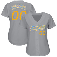 Load image into Gallery viewer, Custom Gray Gold-Light Blue Authentic Baseball Jersey