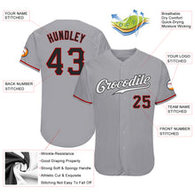 Load image into Gallery viewer, Custom Gray Black-Red Authentic Baseball Jersey