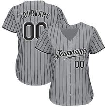 Load image into Gallery viewer, Custom Gray Black Pinstripe Black-White Authentic Baseball Jersey
