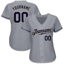 Load image into Gallery viewer, Custom Gray Navy-Vegas Gold Authentic Baseball Jersey