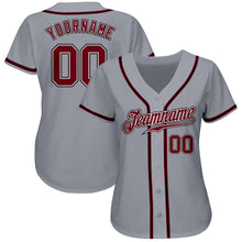 Load image into Gallery viewer, Custom Gray Crimson-Black Authentic Baseball Jersey