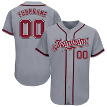 Load image into Gallery viewer, Custom Gray Crimson-Black Authentic Baseball Jersey