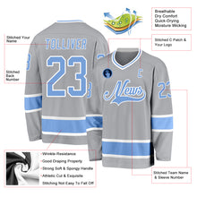 Load image into Gallery viewer, Custom Gray Light Blue-White Hockey Jersey