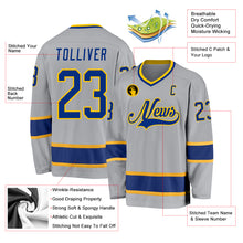 Load image into Gallery viewer, Custom Gray Royal-Gold Hockey Jersey