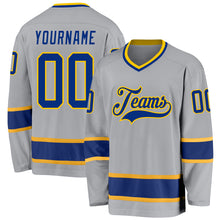 Load image into Gallery viewer, Custom Gray Royal-Gold Hockey Jersey