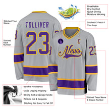 Load image into Gallery viewer, Custom Gray Purple-Gold Hockey Jersey