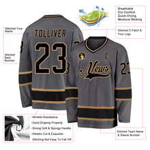 Load image into Gallery viewer, Custom Steel Gray Black-Old Gold Hockey Jersey