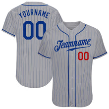 Load image into Gallery viewer, Custom Gray Royal Pinstripe Royal-Red Authentic Baseball Jersey