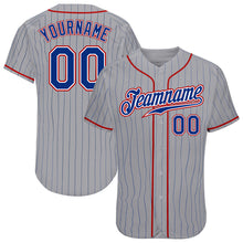 Load image into Gallery viewer, Custom Gray Royal Pinstripe Royal-Red Authentic Baseball Jersey