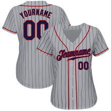 Load image into Gallery viewer, Custom Gray Navy Pinstripe Navy-Red Authentic Baseball Jersey