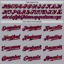 Load image into Gallery viewer, Custom Gray Navy Pinstripe Navy-Red Authentic Baseball Jersey