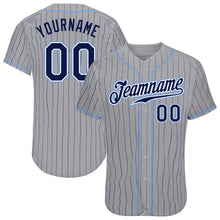Load image into Gallery viewer, Custom Gray Navy Pinstripe Navy-Light Blue Authentic Baseball Jersey