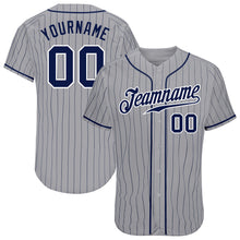 Load image into Gallery viewer, Custom Gray Navy Pinstripe Navy-White Authentic Baseball Jersey