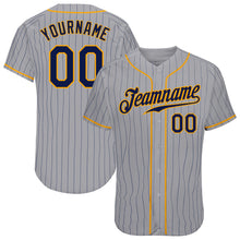 Load image into Gallery viewer, Custom Gray Navy Pinstripe Navy-Gold Authentic Baseball Jersey