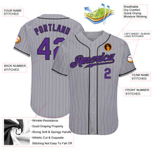 Load image into Gallery viewer, Custom Gray Purple Pinstripe Purple-Black Authentic Baseball Jersey