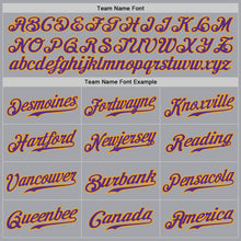 Load image into Gallery viewer, Custom Gray Purple Pinstripe Purple-Gold Authentic Baseball Jersey