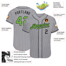 Load image into Gallery viewer, Custom Gray Black Pinstripe Neon Green-Black Authentic Baseball Jersey