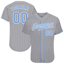 Load image into Gallery viewer, Custom Gray White Pinstripe Light Blue-White Authentic Baseball Jersey