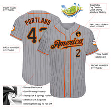 Load image into Gallery viewer, Custom Gray Black Pinstripe Black-Orange Authentic Baseball Jersey