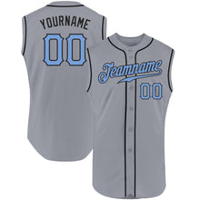 Load image into Gallery viewer, Custom Gray Light Blue-Black Authentic Sleeveless Father's Day Baseball Jersey