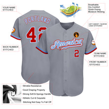 Load image into Gallery viewer, Custom Gray Red White-Light Blue Authentic Baseball Jersey