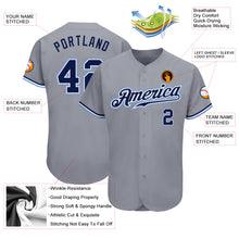 Load image into Gallery viewer, Custom Gray Navy White-Light Blue Authentic Baseball Jersey