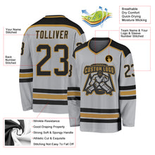 Load image into Gallery viewer, Custom Gray Black-Old Gold Hockey Jersey