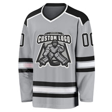 Load image into Gallery viewer, Custom Gray Black-White Hockey Jersey